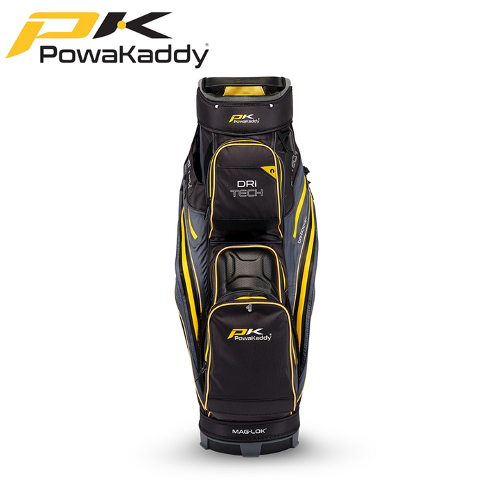 Powakaddy-Dri-Tech-Golf-Bag-Black-Gunmetal-Yellow-Front