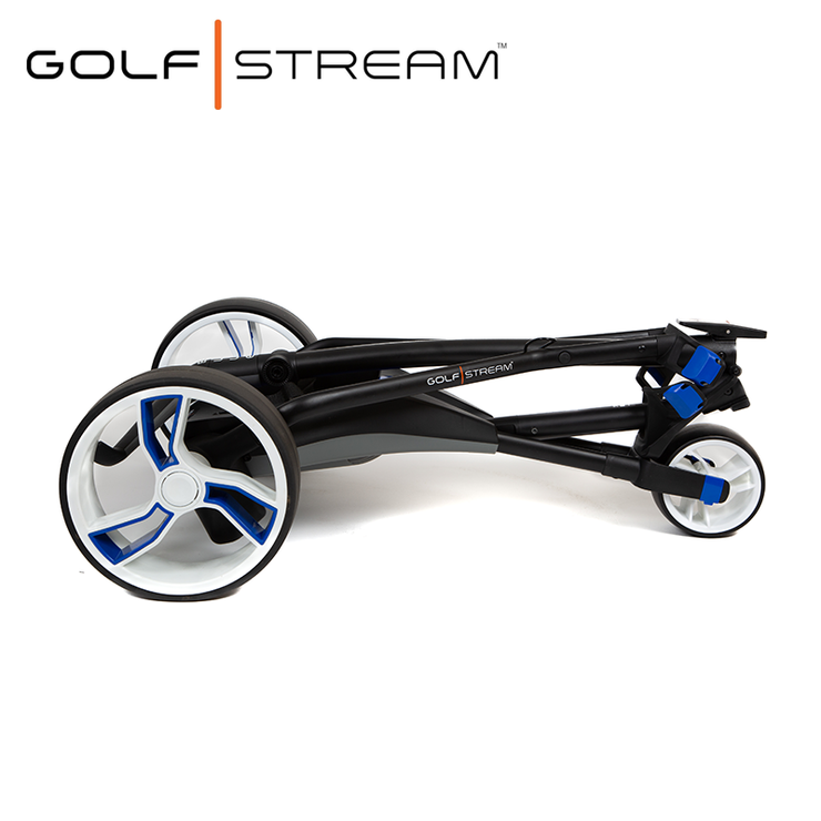 Golfstream-Blue-Electric-Golf-Trolley-Folded-Side