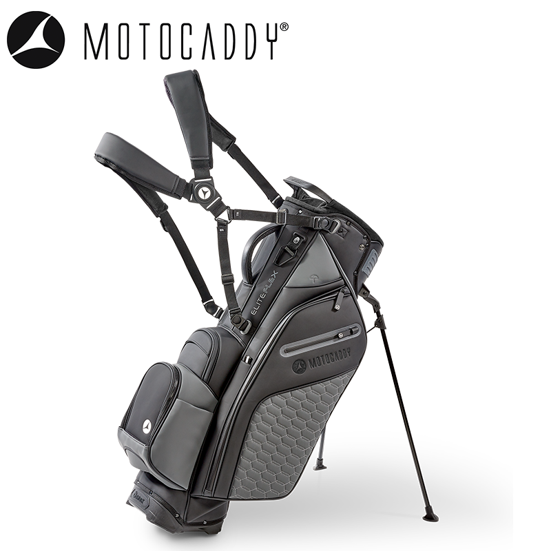 Motocaddy-Elite-Flex-Golf-Bag-Black-Charcoal-Stand