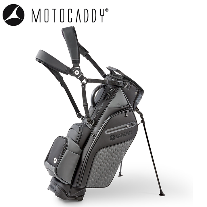 Motocaddy-Elite-Flex-Golf-Bag-Black-Charcoal-Stand