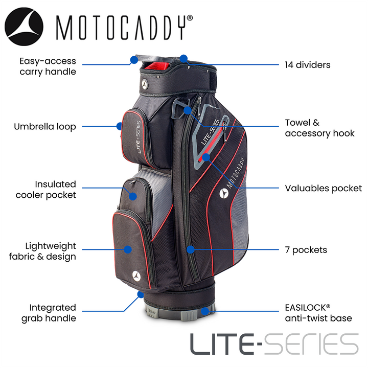 Motocaddy-Lite-Series-Golf-Bag-Black-Red-Features