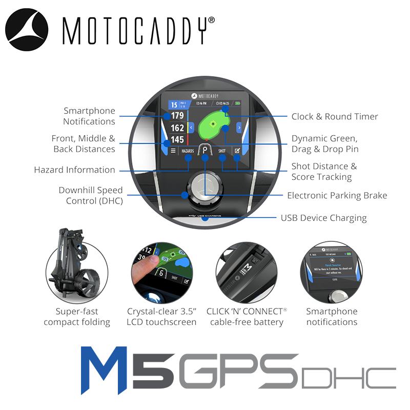 Analyzing image  Motocaddy-M5-GPS-DHC-Electric-Trolley-Display-Features