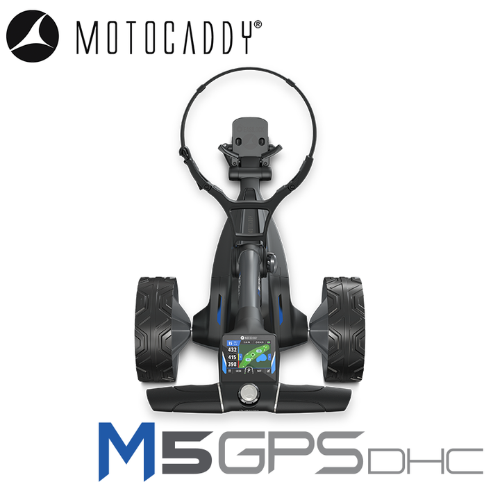 Analyzing image  Motocaddy-M5-GPS-DHC-Electric-Trolley-Handle-Above