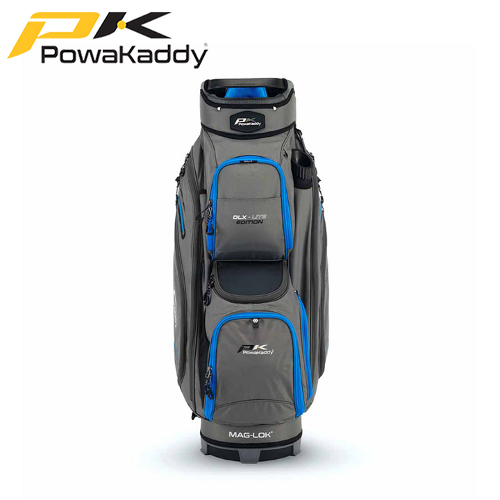 Powakaddy-DLX-Lite-Bag-Gun-Metal-Blue-Front