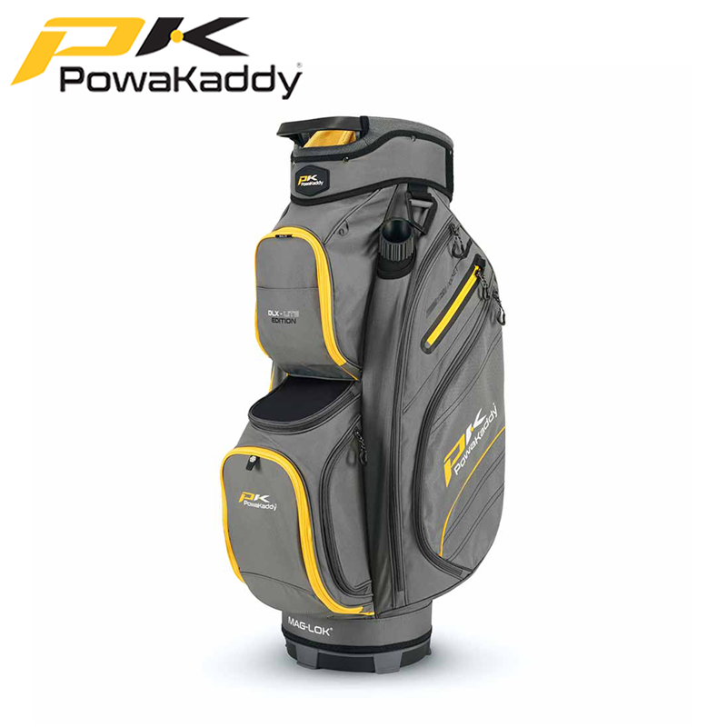 Powakaddy-DLX-Lite-Bag-Gun-Metal-Yellow-Angled