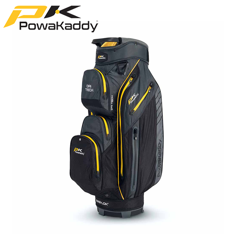 Powakaddy-Dri-Tech-Cart-Bag-Gun-Metal-Yellow-Angled
