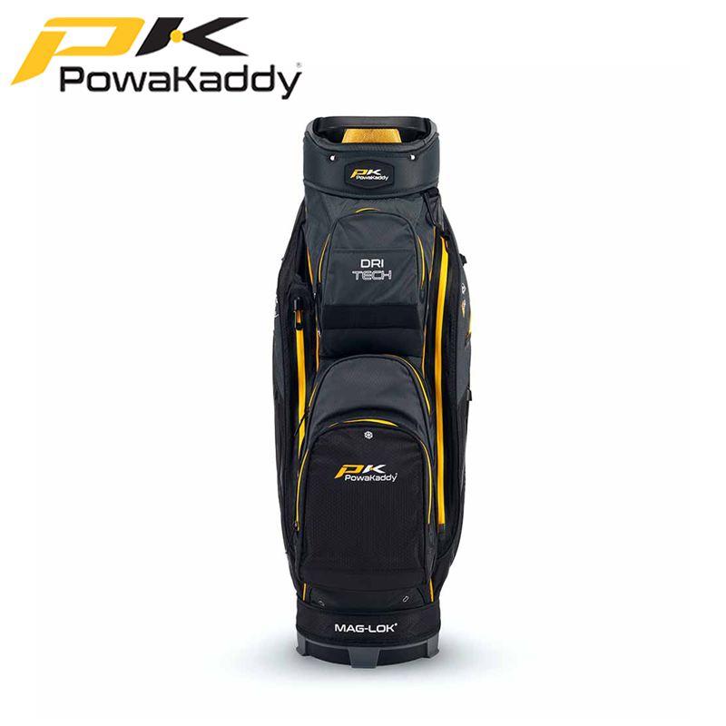 Powakaddy-Dri-Tech-Cart-Bag-Gun-Metal-Yellow-Front
