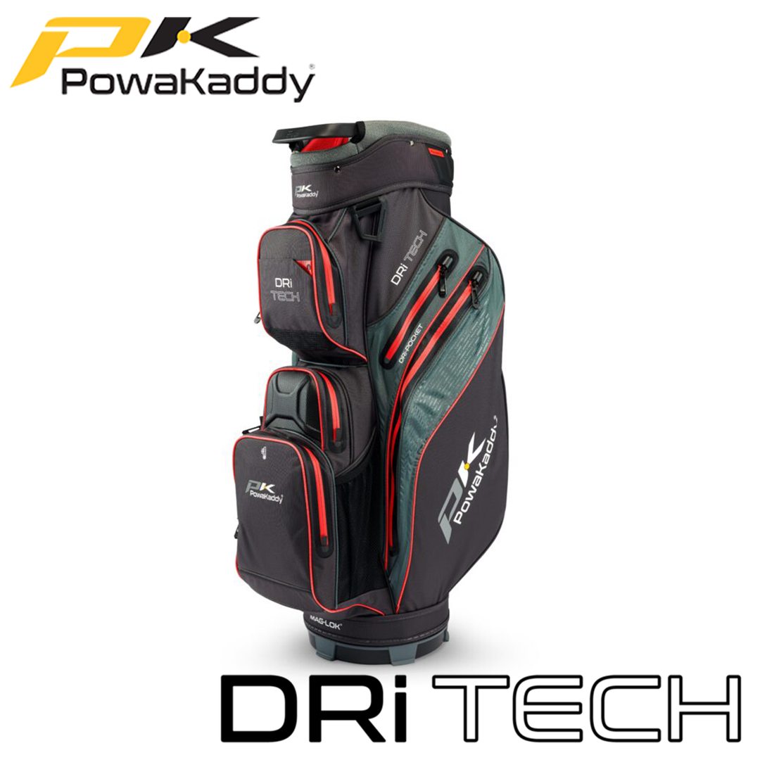 Powakaddy-Dri-Tech-Golf-Bag-Black-Gunmetal-Red-Angled