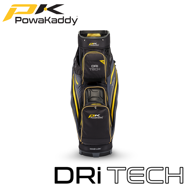 Powakaddy-Dri-Tech-Golf-Bag-Black-Gunmetal-Yellow-Front