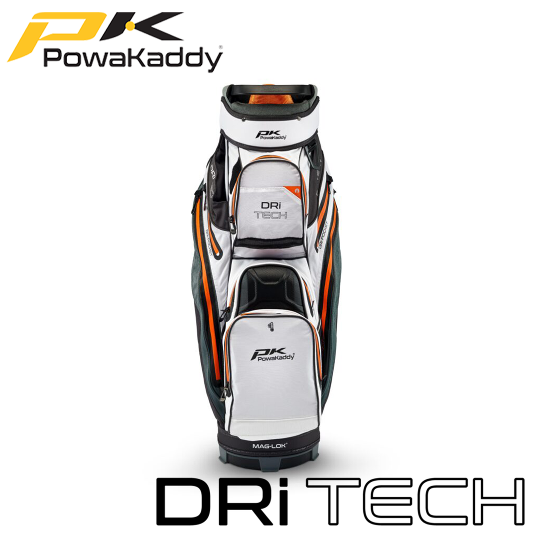 Powakaddy-Dri-Tech-Golf-Bag-White-Grey-Orange-Front