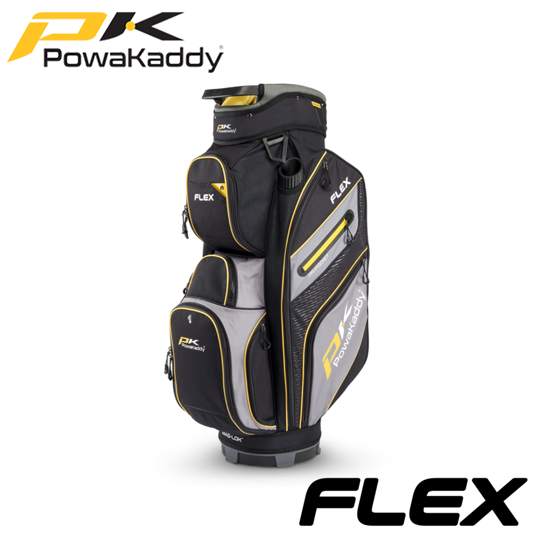 Powakaddy-Flex-Golf-Bag-Black-Grey-Yellow-Angle