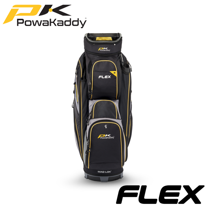 Powakaddy-Flex-Golf-Bag-Black-Grey-Yellow-Front