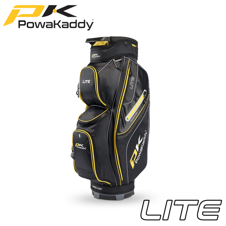Powakaddy-Lite-Golf-Bag-Black-Yellow-Angle