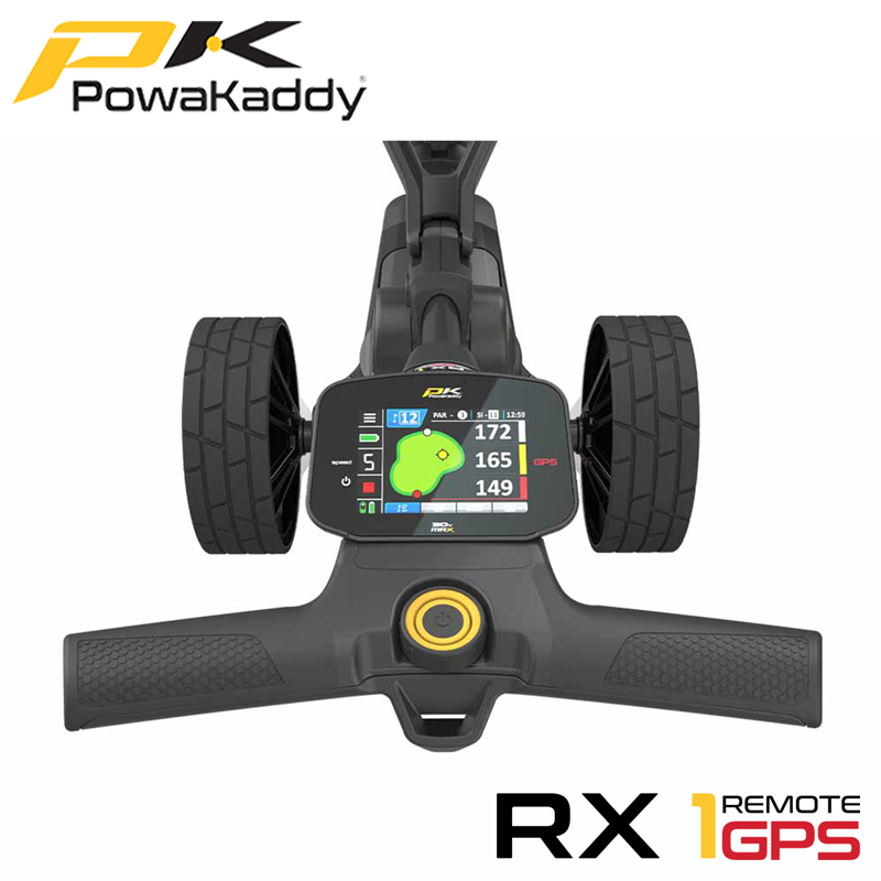 Powakaddy-RX1-GPS-Remote-Stealth-Black-Handle-Above